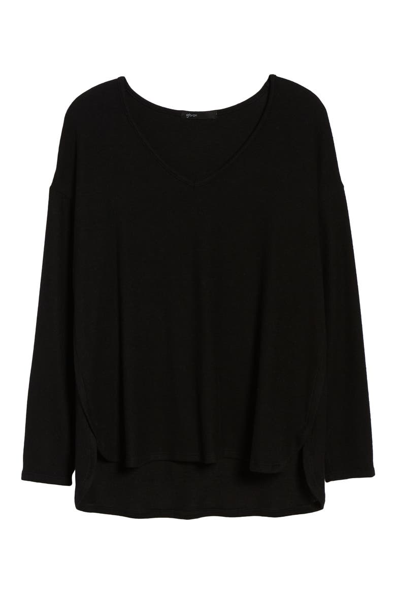 Gibson Cozy V-Neck Top, Alternate, color, BLACK