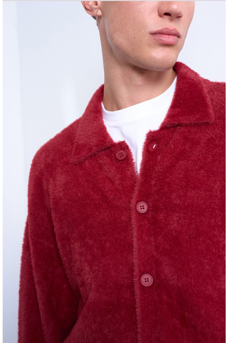 Fluffy Collared Cardigan, Alternate, color, BURGUNDY