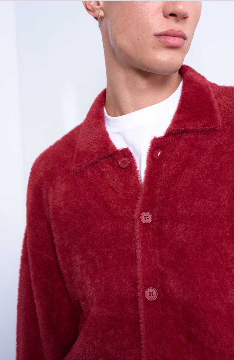 Topman Fluffy Collared Cardigan, Alternate, color, Burgundy