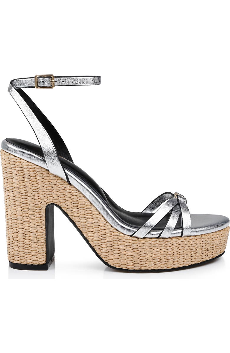 L'AGENCE Genevra Ankle Strap Platform Sandal, Alternate, color, Silver Leather
