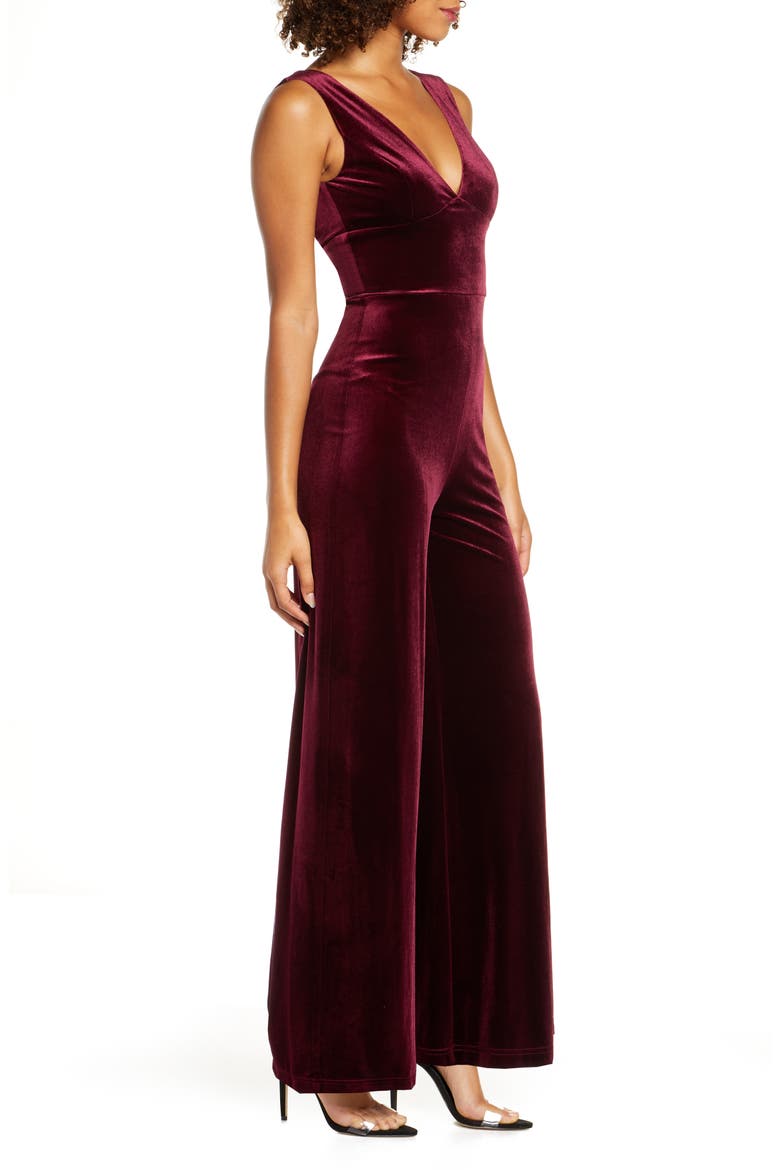Kiss Me at Midnight Velvet Jumpsuit, Alternate, color, BURGUNDY