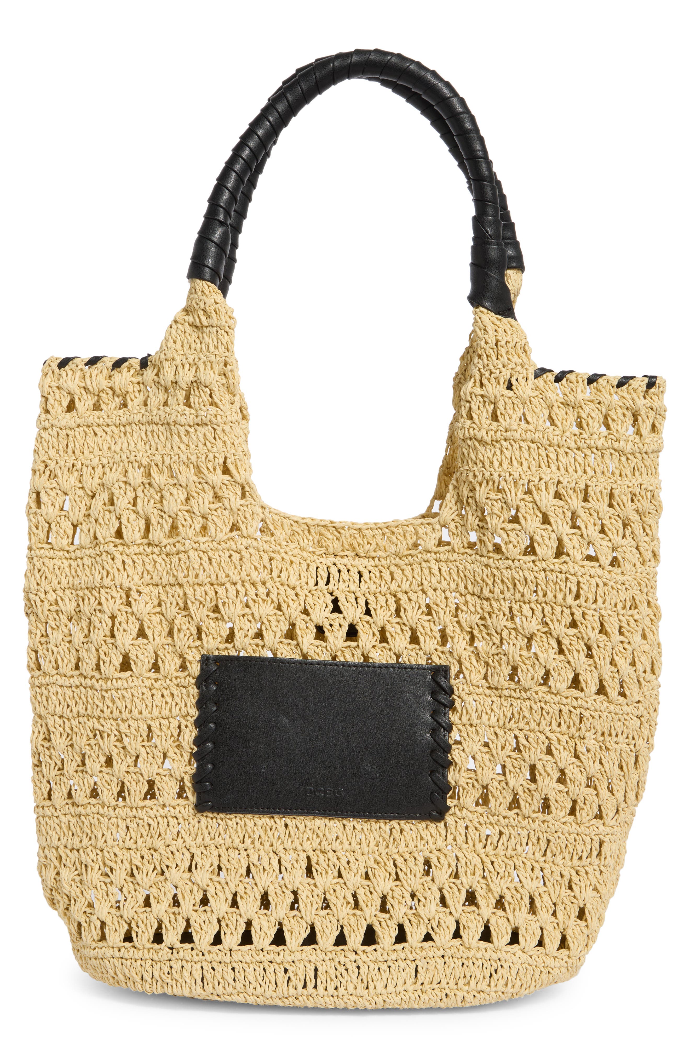 Woven Raffia Tote Bag, Alternate, color, NATURAL BLACK