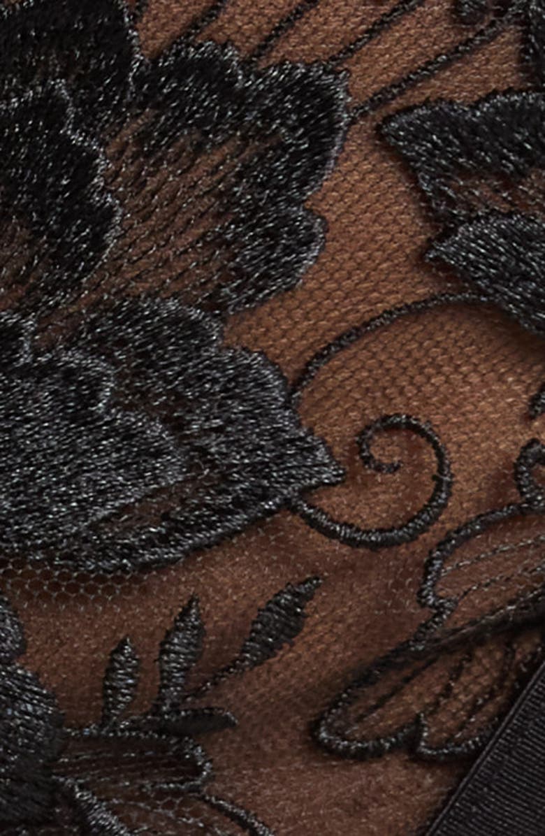 Bluebella Gabriella Embroidered Mesh Thong, Alternate, color, Black