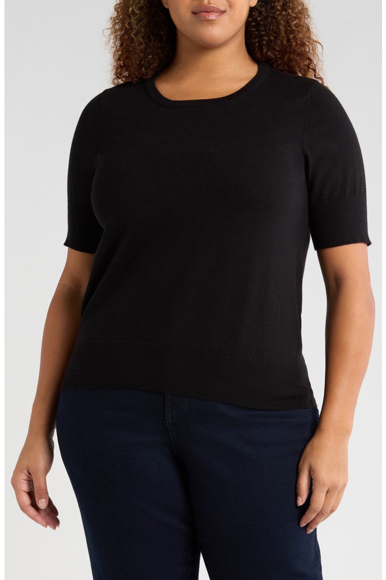 Rosie Short Sleeve Sweater, Main, color, BLACK