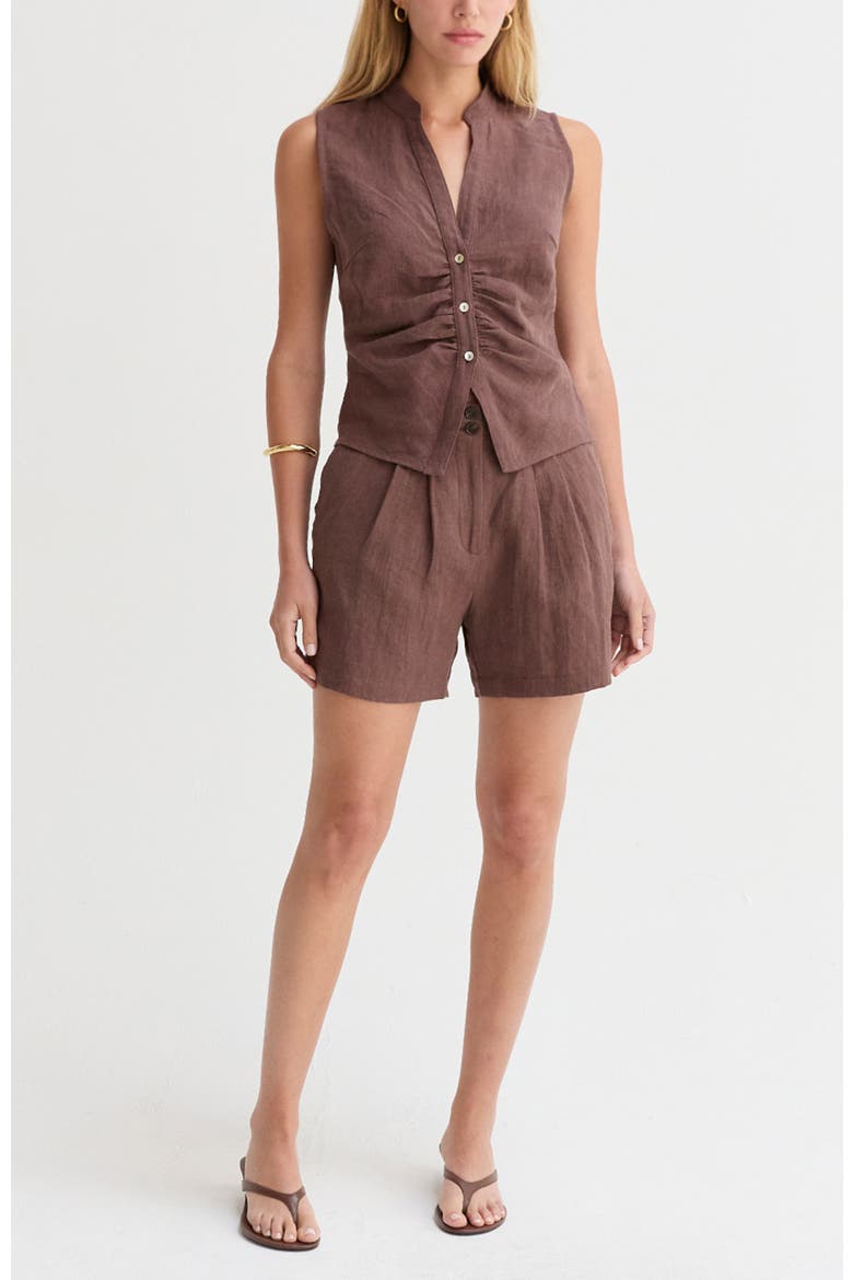 Sleeveless Mandarin Collar Blouse Top, Alternate, color, Brown