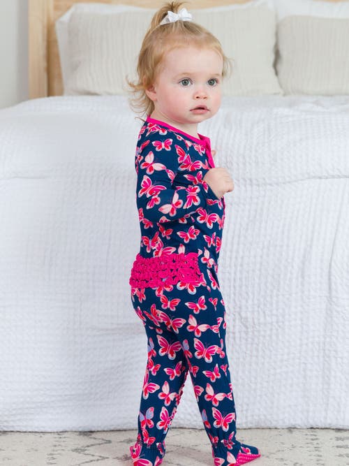 Rufflebutts Baby Girls Softsnooze Ruffle One Piece Footie Pajama In Blue