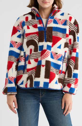 MOTHER Geometric Print Faux Shearling Half Zip Pullover