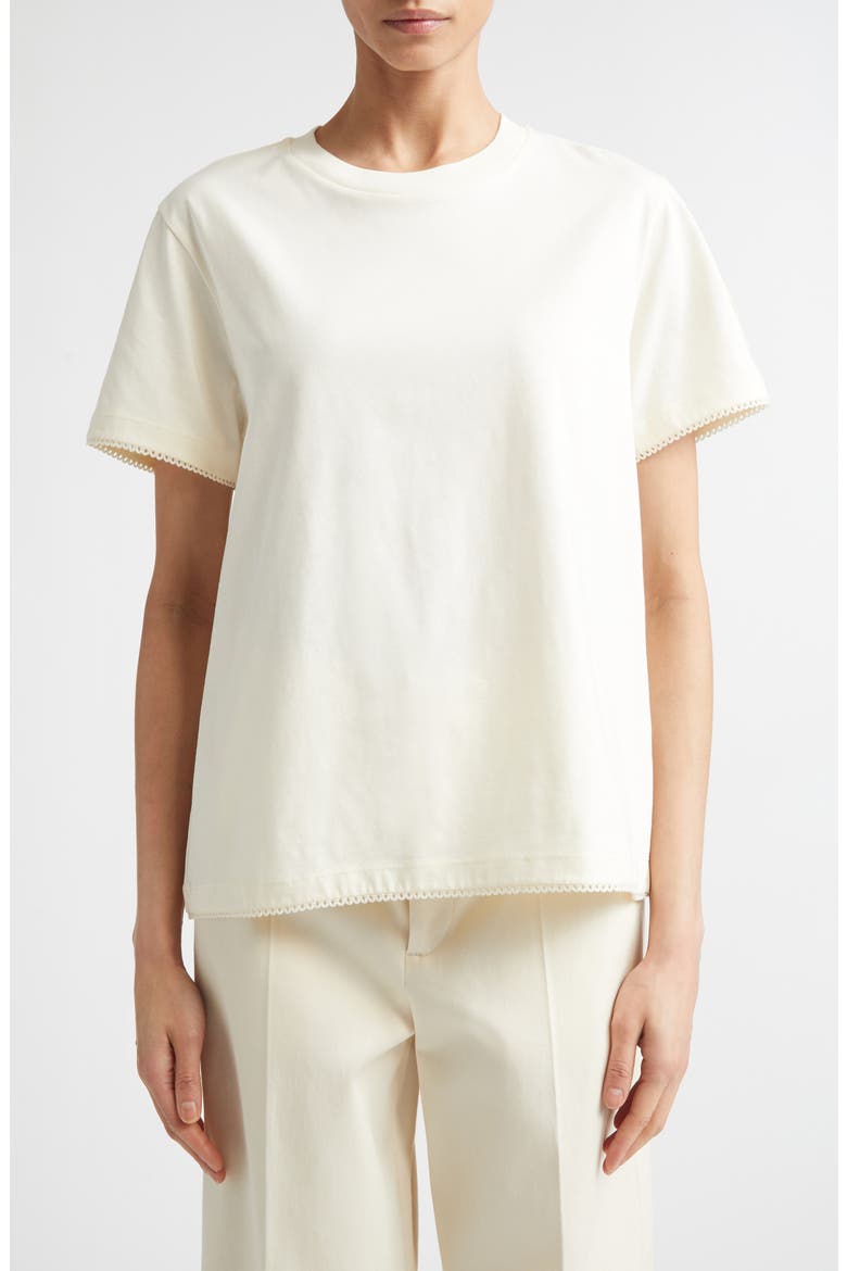 Scalloped Trim Cotton T-Shirt, Main, color, WHITE