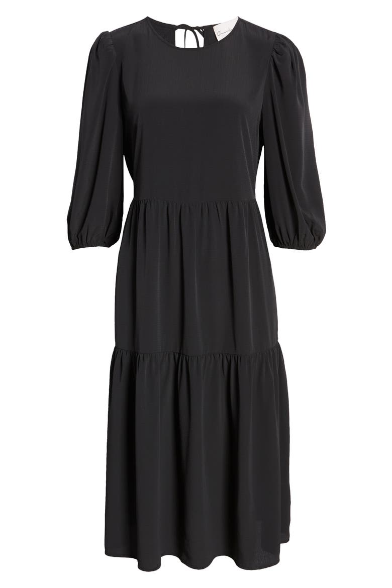 Tie Back Midi Dress, Alternate, color, BLACK