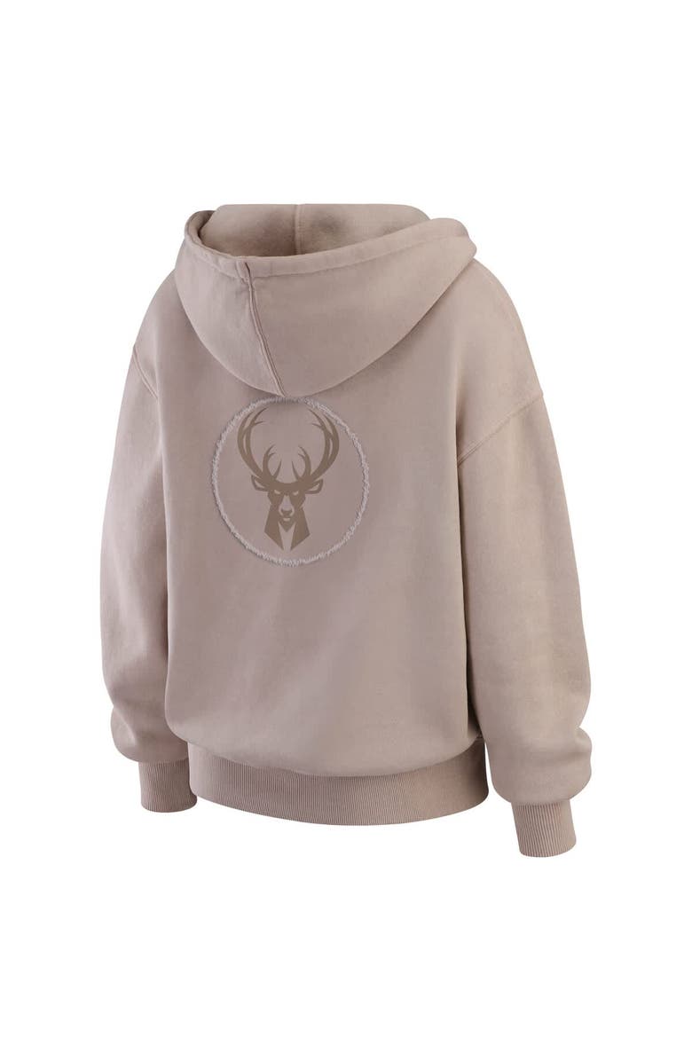 WEAR by Erin Andrews Women's WEAR by Erin Andrews  Tan Milwaukee Bucks Washed Pullover Crewdie, Alternate, color, Tan