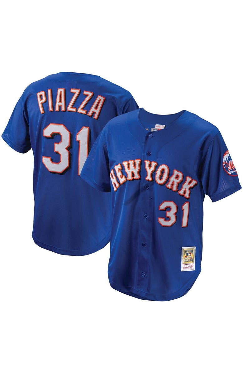 Mitchell & Ness Men's Mitchell & Ness Mike Piazza Royal New York Mets Cooperstown Collection Mesh Batting Practice Button-Up Jersey, Main, color, 