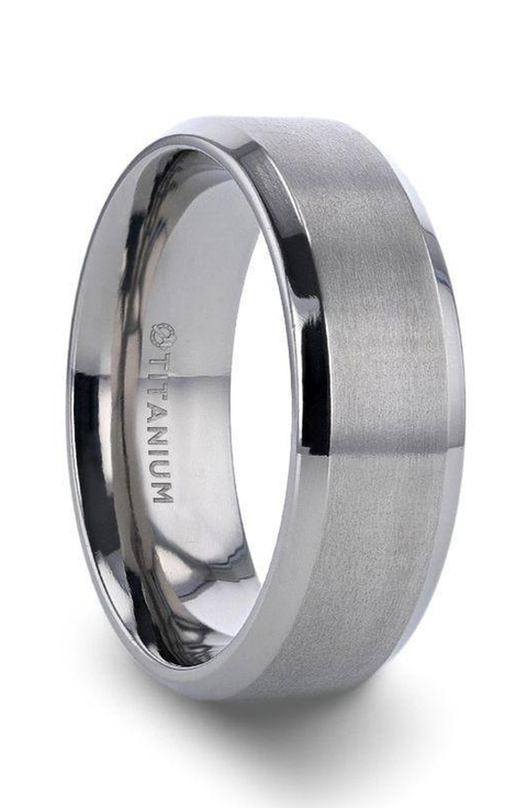 Shire Titanium Flat Wedding Ring Brushed Center With Polished Beveled Edges
