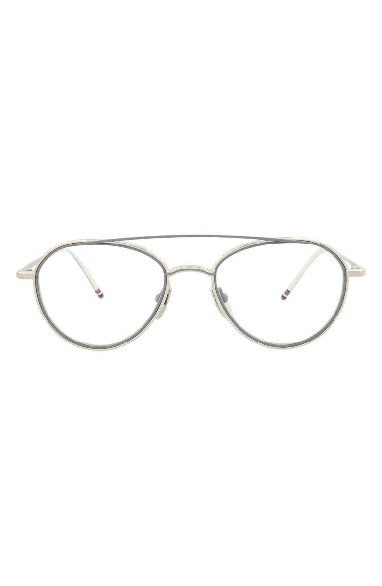 Thom Browne Novelty 53mm Aviator Optical Glasses, Main, color, Silver Matte Grey