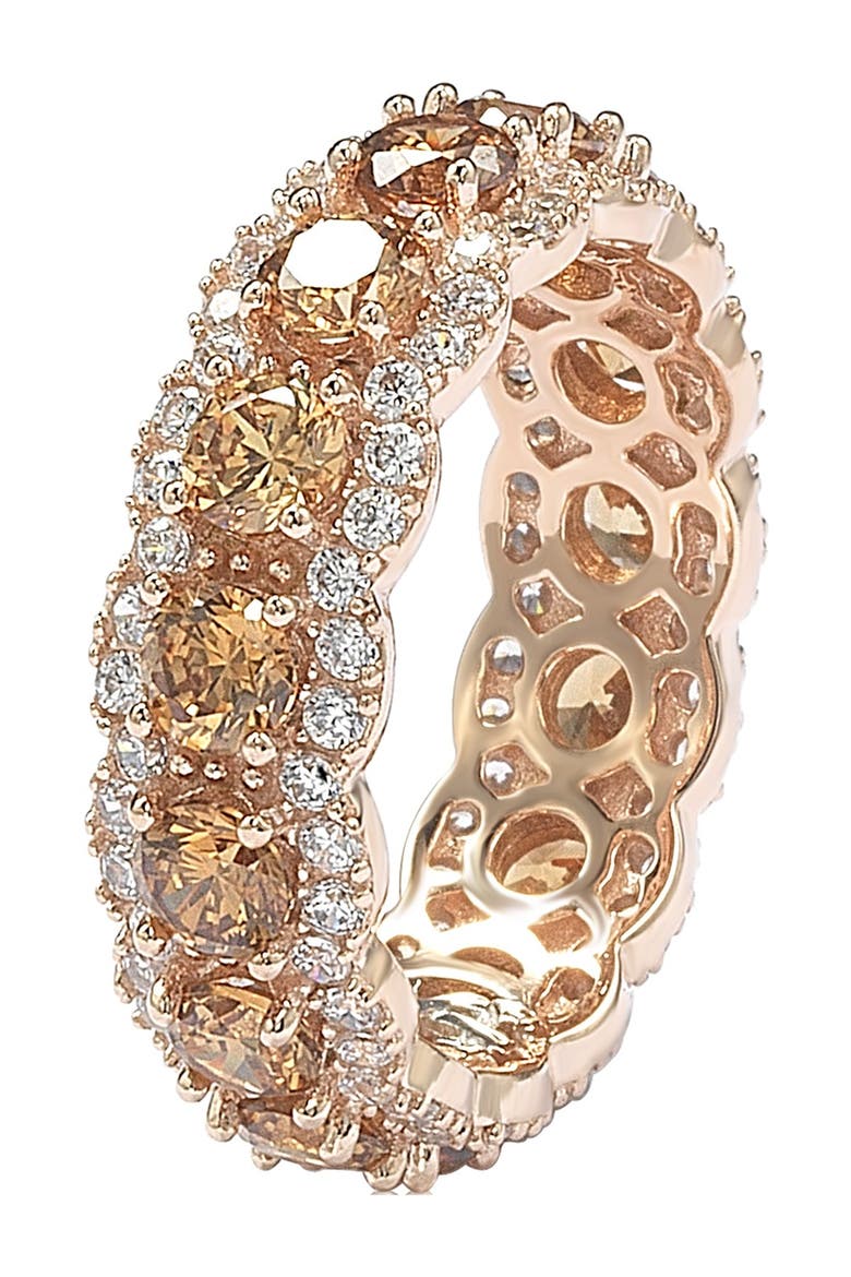 Rose Sterling Silver Champagne & White Cubic Zirconia Eternity Band Ring, Alternate, color, BROWN