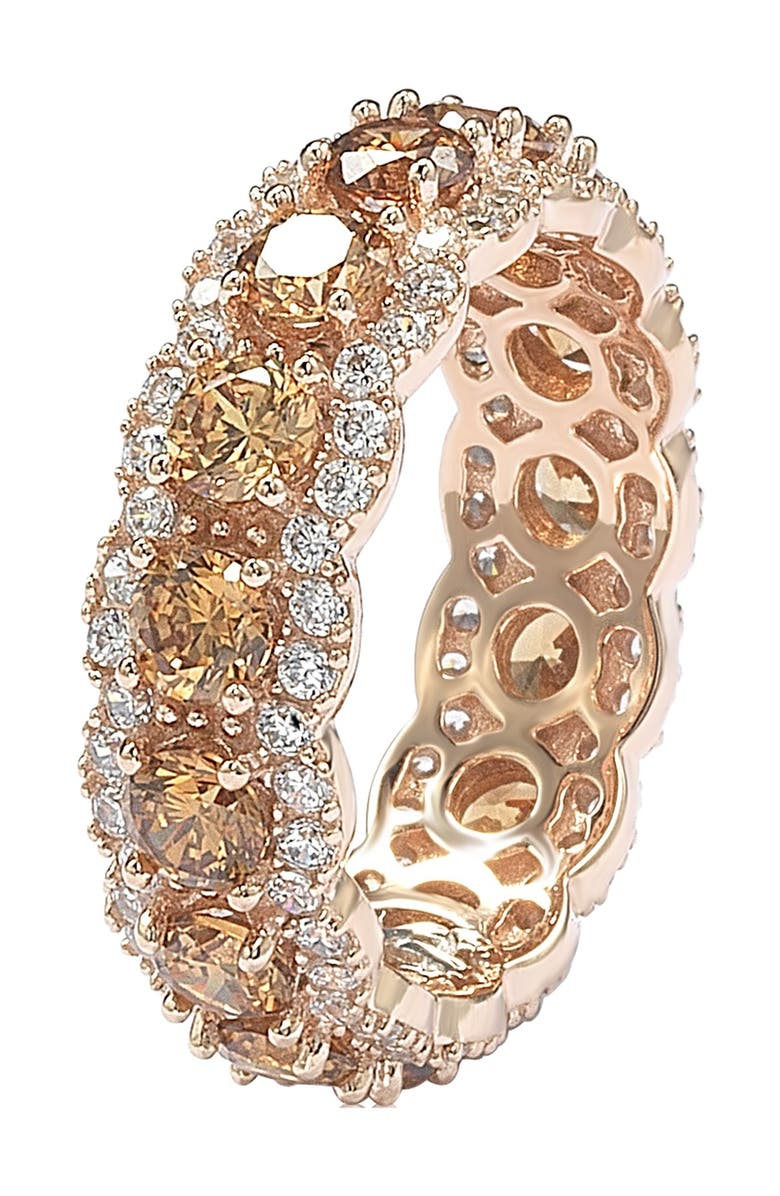 SUZY LEVIAN Rose Sterling Silver Champagne & White Cubic Zirconia Eternity Band Ring, Alternate, color, Brown