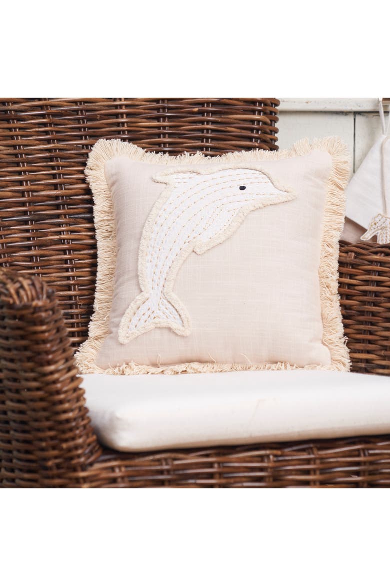 Golden Coast Dolphin Throw Pillow, 12" x 12", Alternate, color, Off-White