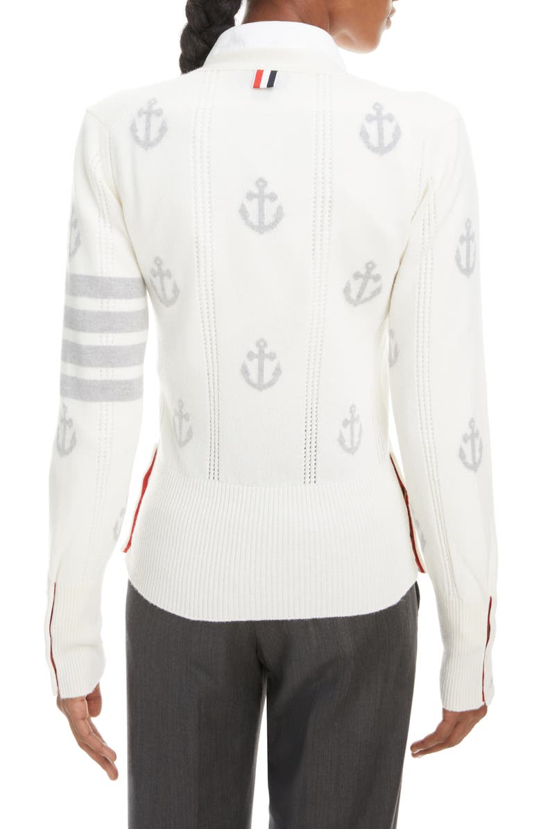 Thom Browne 4-Bar Anchor Intarsia V-Neck Cashmere Cardigan, Alternate, color,