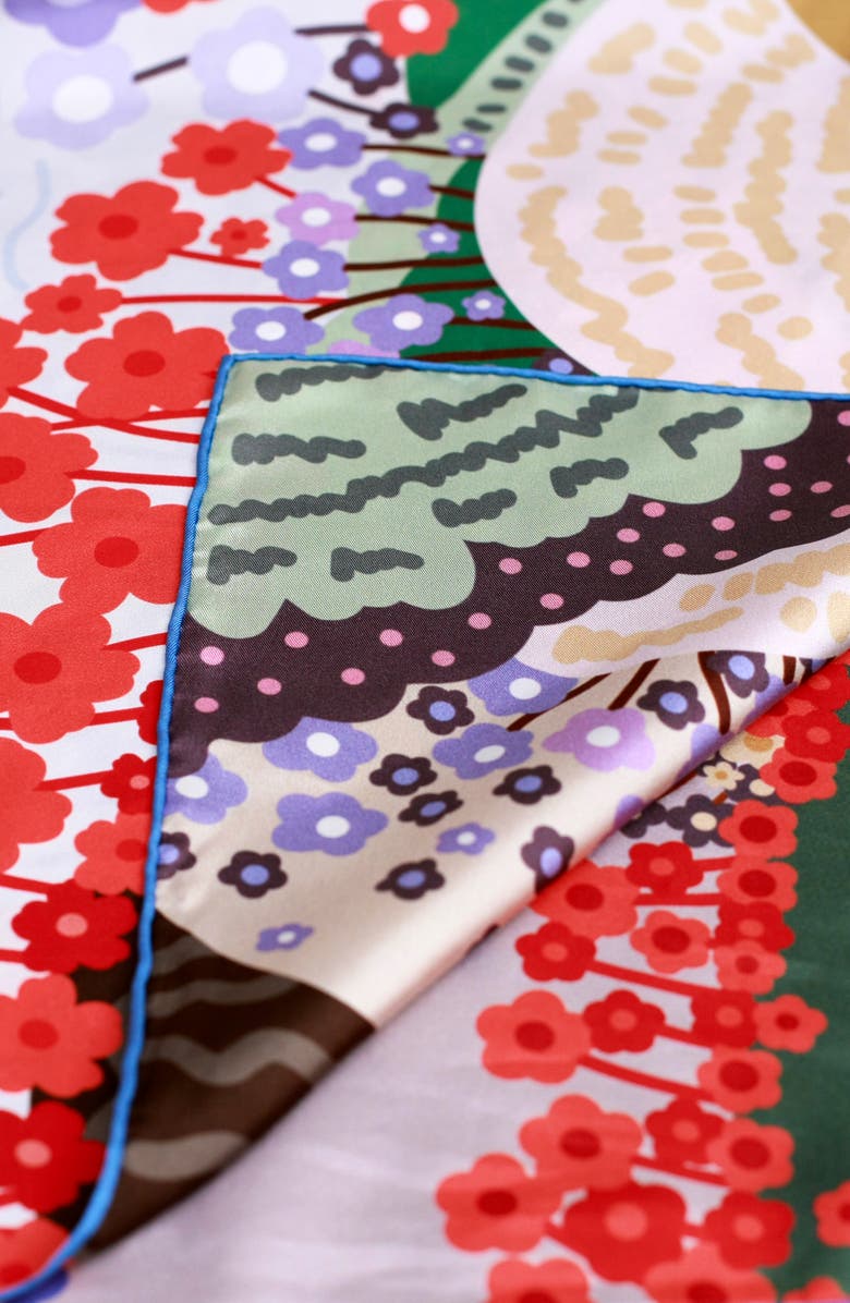 Jessie Zhao New York Double Sided Silk Scarf Of Floral Mountain, Alternate, color, Brown