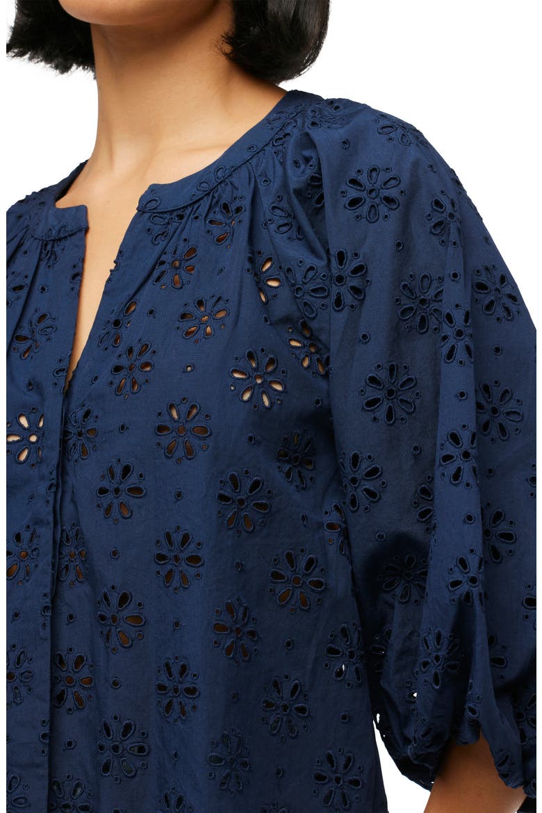 The Andie Broderie Anglaise Cotton Button-Up Top, Alternate, color, PAGEANT BLUE
