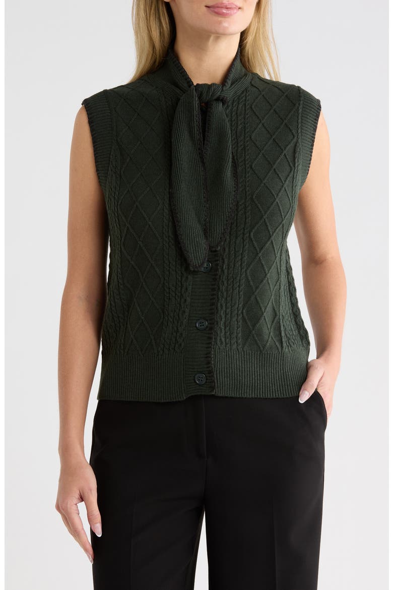 Tie Neck Sweater Vest with Whipstitch Detail, Main, color, JUNGLE GREEN/ BLACK