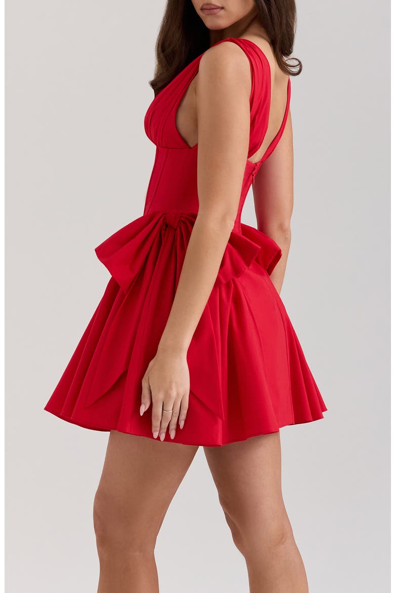 Amalia Bow Side Stretch Cotton Cocktail Minidress, Alternate, color, RACING RED
