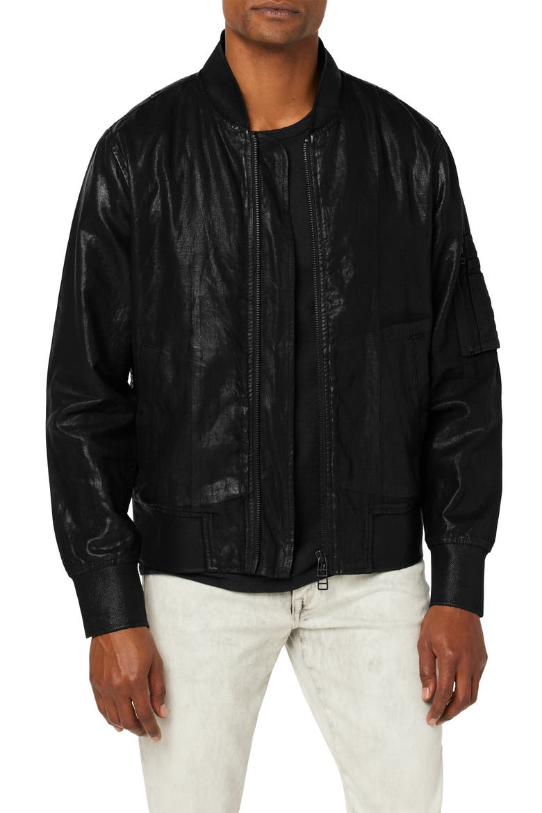 Ray Coated Linen Bomber Jacket, Main, color, COATED BLACK