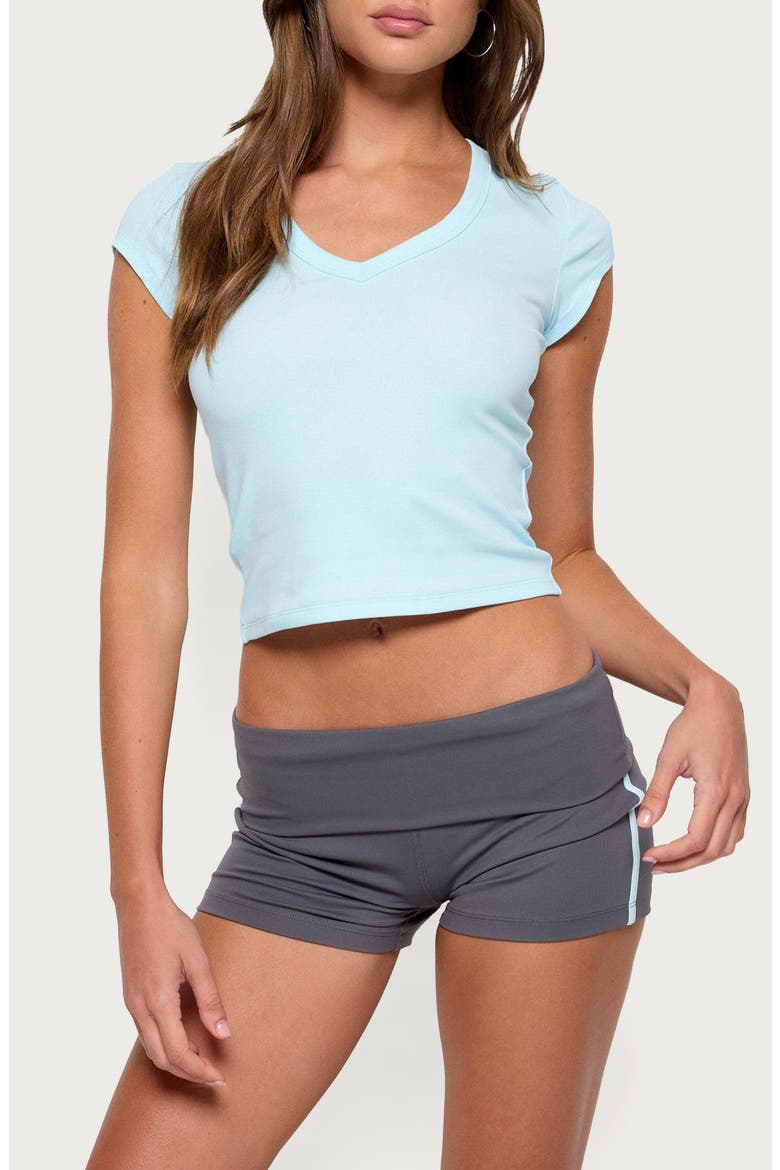 Gillie Ribbed V-Neck T-Shirt, Main, color, LIGHT-BLUE