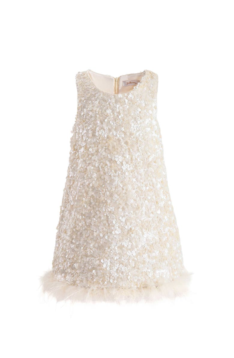 Tulleen Sequin Feather Dress, Alternate, color, Ivory