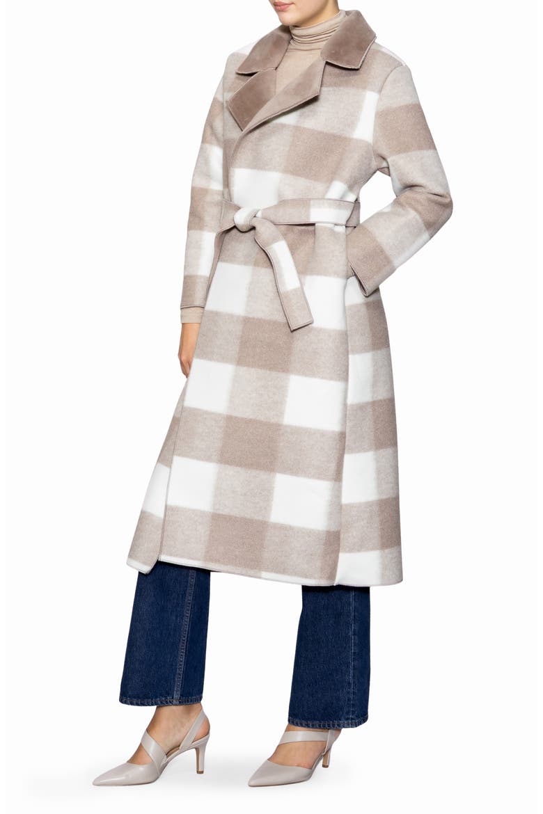 Faux Fur Collared Plaid Trench Coat, Alternate, color, IVORY TAUPE BUFFALO