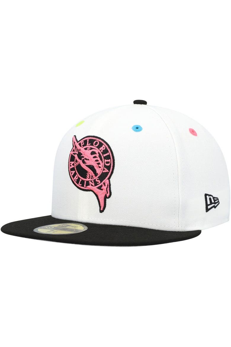 Men's New Era White Florida Marlins Cooperstown Collection Neon Eye 59FIFTY Fitted Hat, Alternate, color, White