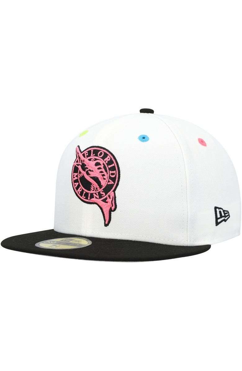 New Era Men's New Era White Florida Marlins Cooperstown Collection Neon Eye 59FIFTY Fitted Hat, Alternate, color, White