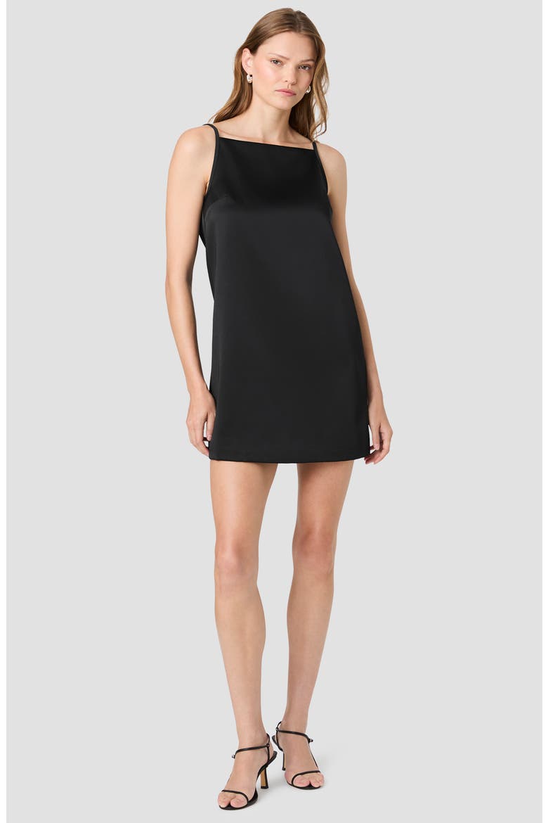 York Sleeveless Satin A-Line Minidress, Alternate, color, BLACK