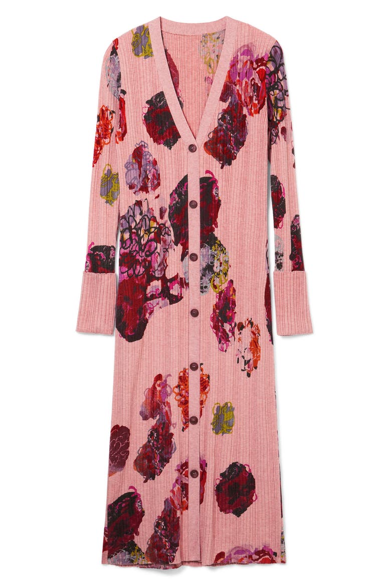 Floral Print Long Sleeve Rib Sweater Dress, Alternate, color, PINK/ RED
