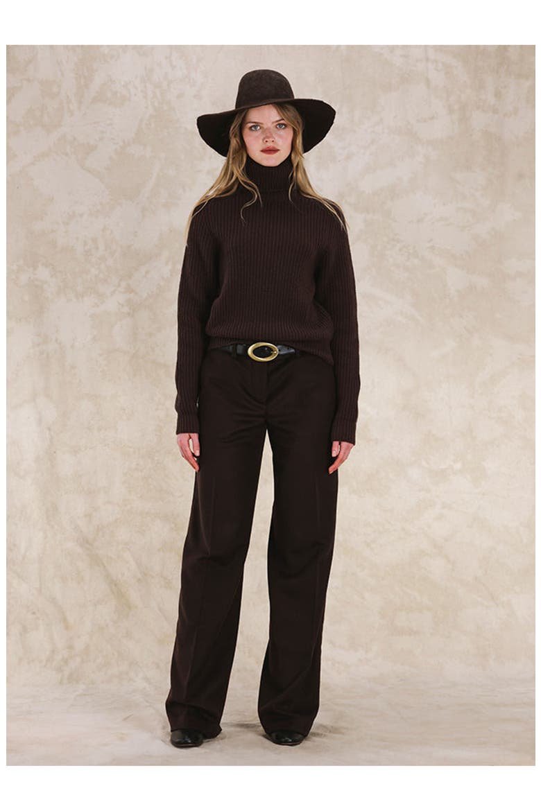 Juliana Wide Leg Wool Trousers, Alternate, color, Brown