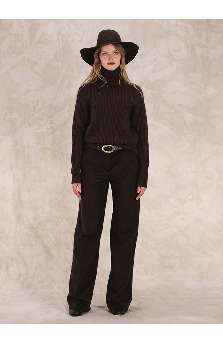 Fortela Juliana Wide Leg Wool Trousers, Alternate, color, Brown