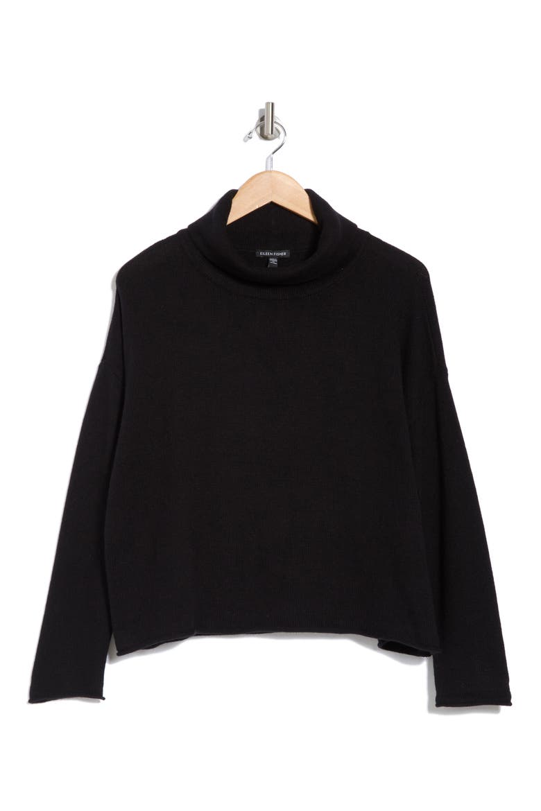 Boxy Organic Cotton & Recycled Cashmere Turtleneck Sweater, Alternate, color, BLACK