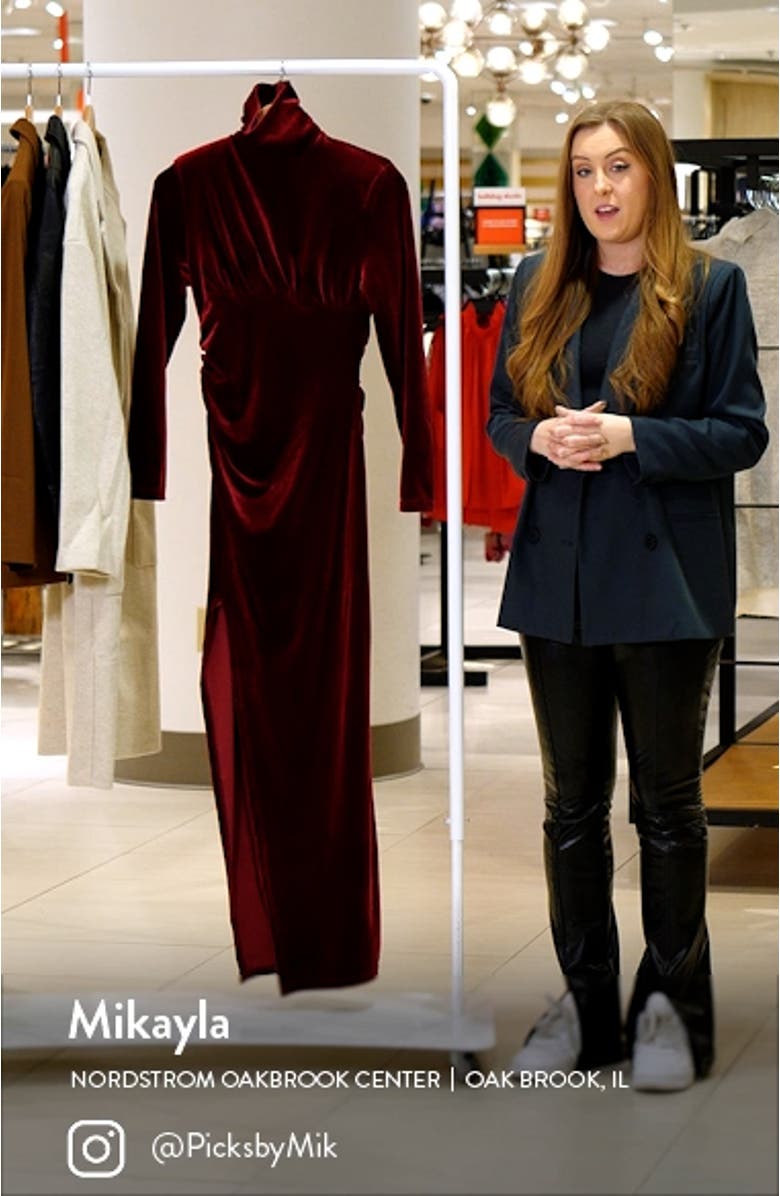 High Turtleneck Long Sleeve Velvet Dress, sales video thumbnail