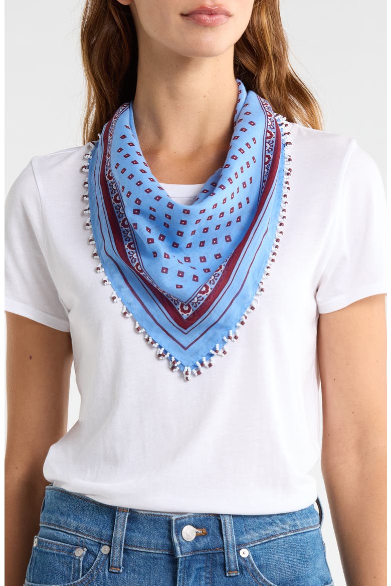 Beaded Bandana in Cotton Blend, Main, color, RETRO BLUE