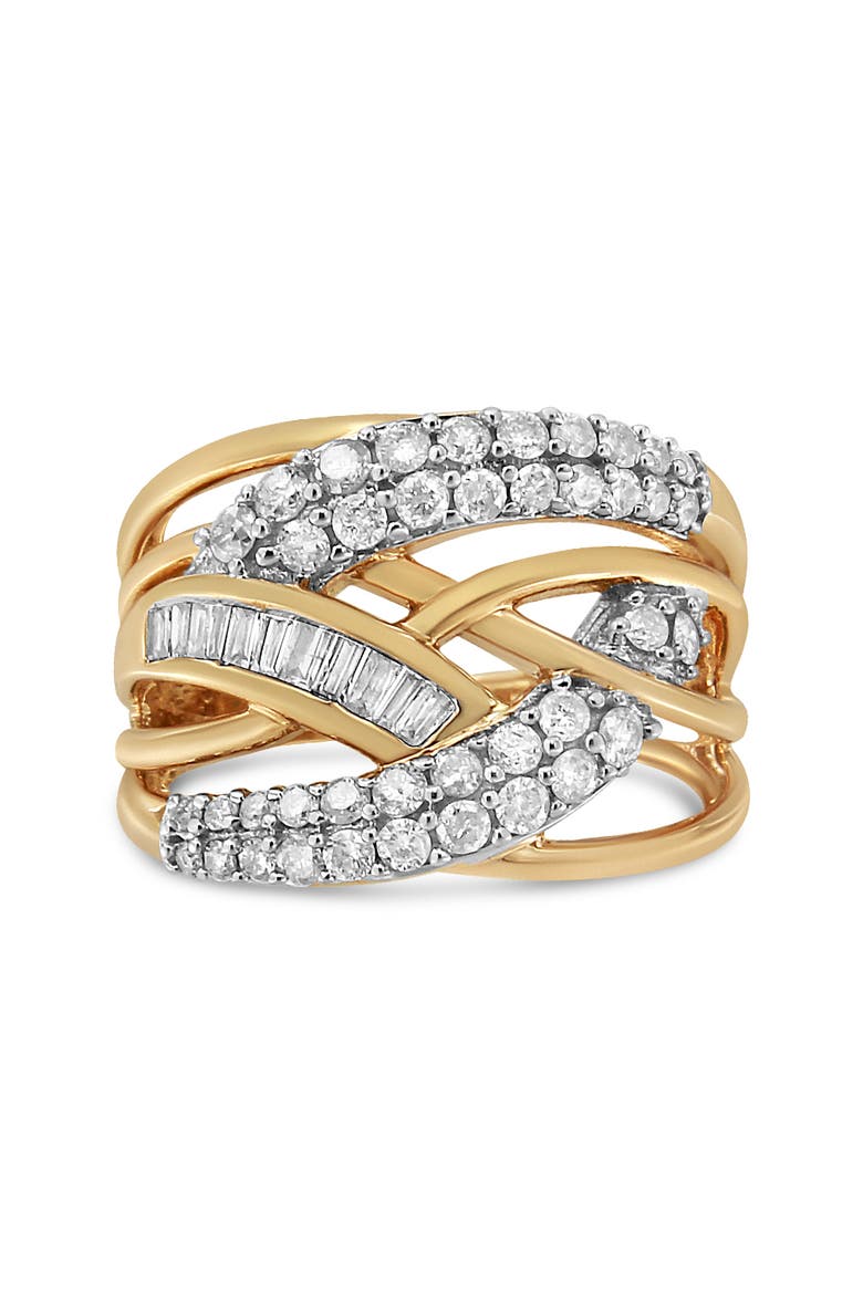 10K Gold 1.0 Cttw Diamond Multirow Interwoven Cocktail Ring, Alternate, color, Yellow Gold