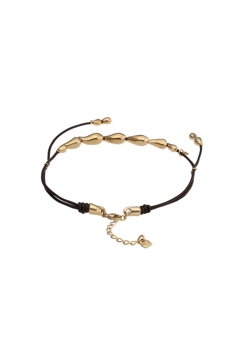 Leather Necklace with Gold-Tone Drop Details, Alternate, color, Gold