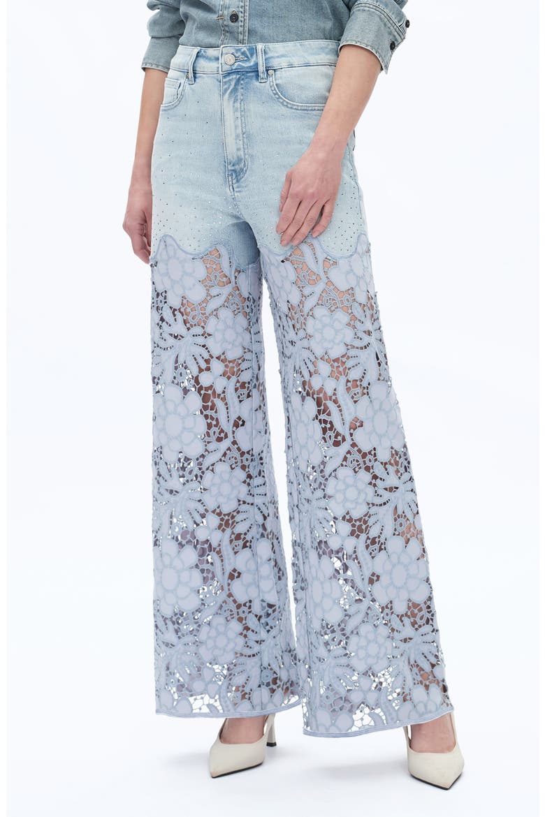 Crystal Embellished Lace Wide Leg Jeans, Alternate, color, LIGHT BLUE