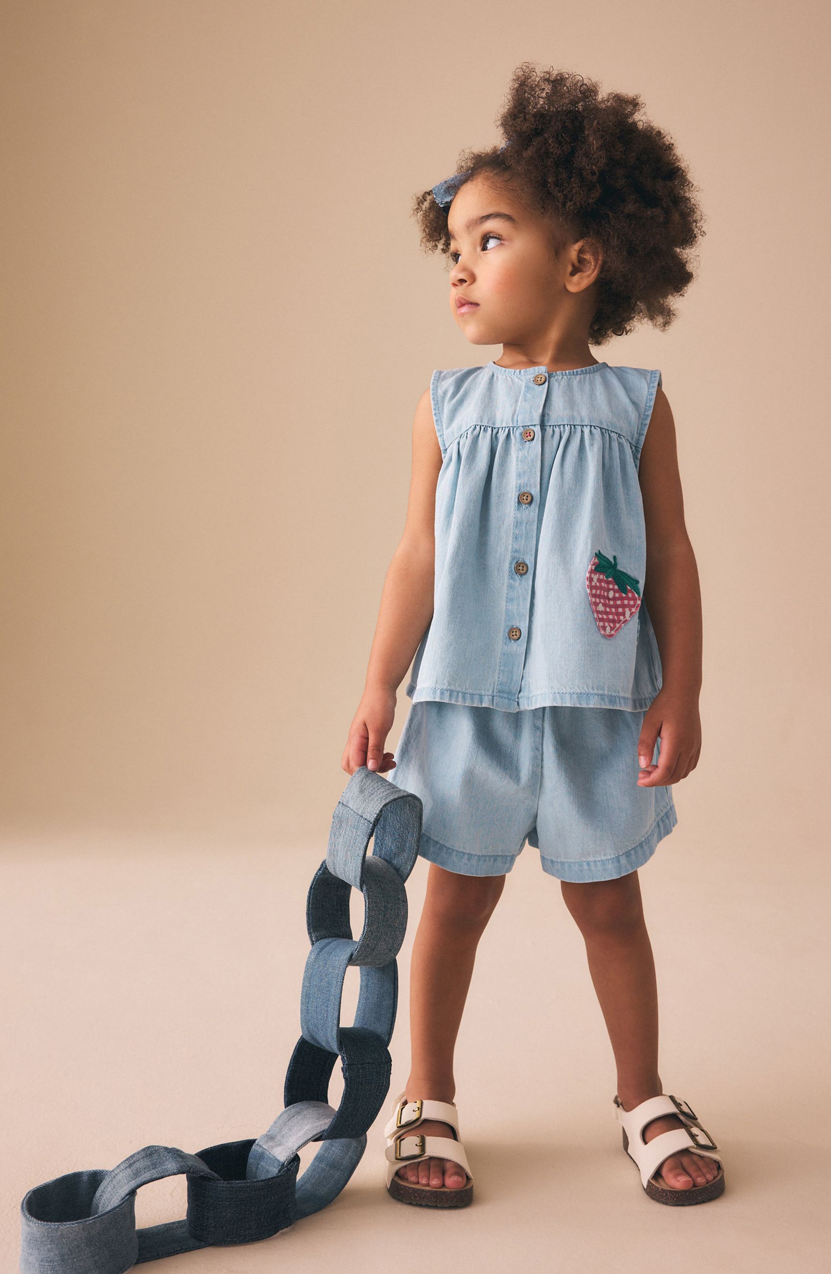 Детские NEXT Kids' Denim Babydoll Top & Shorts Set — фото 2
