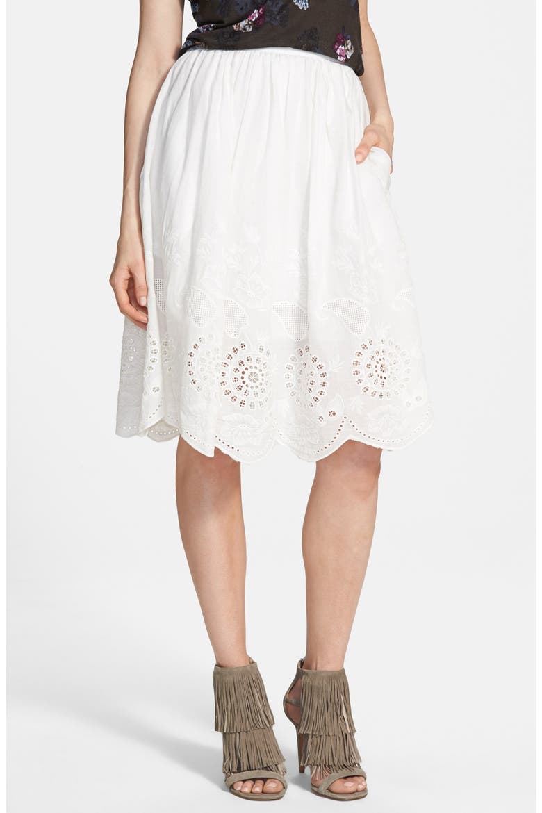 Eyelet Midi Skirt, Main, color, WHITE