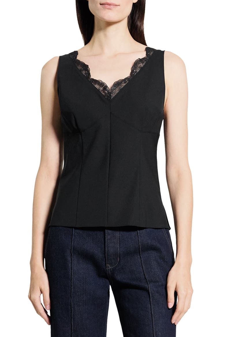 Lace Trim Tailored Virgin Wool Blend Top, Main, color, BLACK