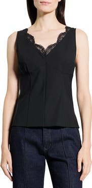 Theory Lace Trim Tailored Virgin Wool Blend Top