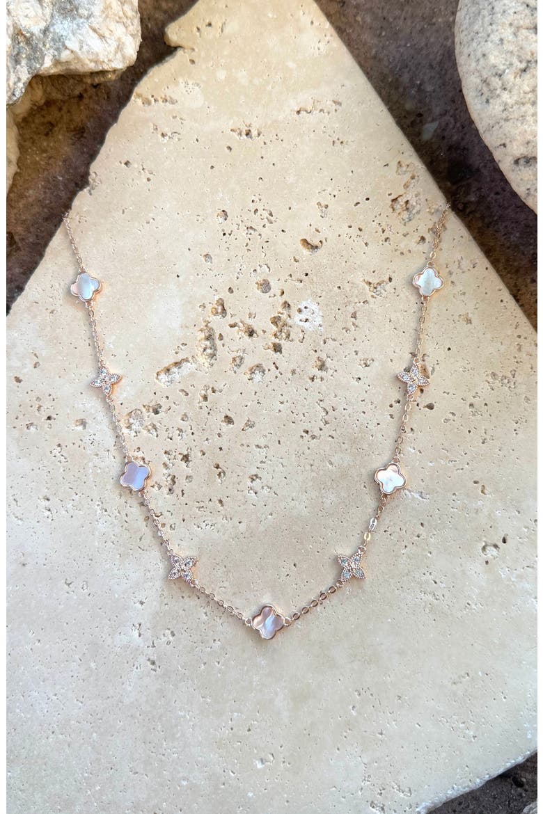 Mother of Pearl Station Necklace, Alternate, color, WHITE