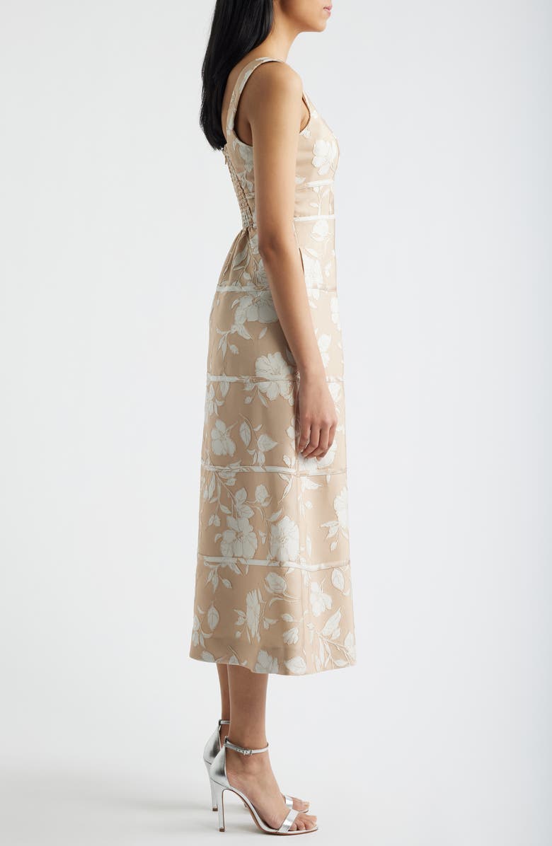 Anne Klein Floral Jacquard A-Line Dress, Alternate, color, White Dove/ Latte