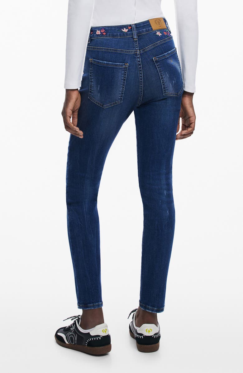 Desigual Slim Embroidered Jeans, Alternate, color, Blue
