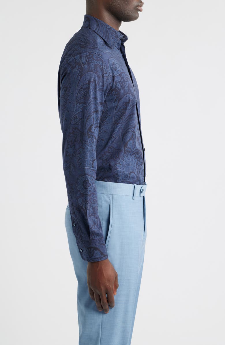 Etro Roma Stretch Cotton Dress Shirt, Alternate, color, Stampa F.do Blue