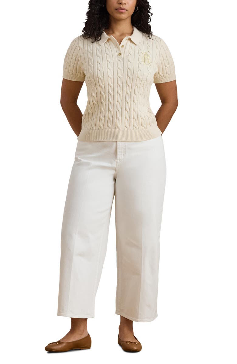 Lauren Ralph Lauren Embroidered Logo Cotton Polo Sweater, Alternate, color, Mascarpone Cream